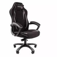 Игровое кресло Chairman game 28 чёрное/серое (ткань, пластик, газпатрон 3 кл, ролики, механизм качания)