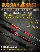 Спиннинг RUSSIAN BASS HARD WORKER H832MH 10-45 гр, 250 см, для джига, на щуку, судака, для берега, удилище RUSSIAN BASS HARD WORKER