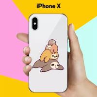 Силиконовый чехол на Apple iPhone X 3 ленивца / для Эпл Айфон Икс