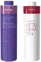 ESTEL KERATIN Кератиновый шампунь для волос 1000мл + ESTEL PRIMA BLONDE Серебристый бальзам для холодных оттенков блонд 1000мл