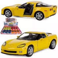 Машинка игрушка для мальчика металлическая, инерционная 1:36 2007 Chevrolet Corvette Z06 в дисплейбоксе, желтый, в подарок для ребенка, малыша на день рождения, новый год или 23 февраля