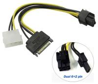 Orient кабели C578, Переходник питания для PCI-Ex видеокарт Molex 4pin M + SATA 15pin M -> 8pin 6pin+2pin