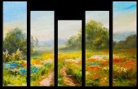 Модульная картина Проселочная дорога, Полевые цветы 108х70 см