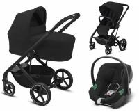 Cybex Balios S Lux 3 в 1 Deep Black на шасси Black с автокреслом Aton B2 i-size, дождевиком, москитной сеткой и подстаканником - детская коляска