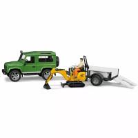 Внедорожник Bruder Land Rover Defender c прицепом и мини экскаватором JCB