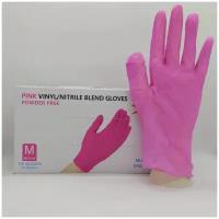 Перчатки Wally Blend розовые Нитриловые с добавлением винила M, 100 шт (50 пар)