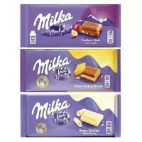 Шоколад Milka Raisins & Hazelnuts + Cream & Biscuit + White (набор из 3 шт)