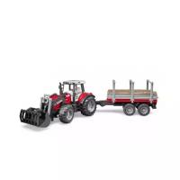 Трактор Massey Ferguson c манипулятором и прицепо