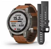 Garmin Fenix 7 Sapphire Solar - Titanium DLC with Chestnut Leather Band