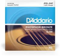 D'Addario EJ38 Phosphor Bronze 12-String Acoustic Guitar Strings, Light, 10-47 струны для акустической гитары