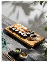 Блюдо для подачи на ножках Adelica «Евразия», для суши и роллов, 35×15×5,5 см, массив берёзы