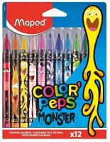 Фломастеры 12цв Maped COLOR'PEPS MONSTER смываемые,с заблокир.пишущ.узлом,карт.футляр 6778812