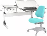 Комплект Anatomica Smart-60 парта + кресло + органайзер + ящик белый/серый с голубым креслом Armata