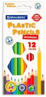 Карандаши пластиковые цветные для рисования Brauberg Premium, 12 цветов, пластиковые, шестигранные, грифель мягкий 3 мм, 181666
