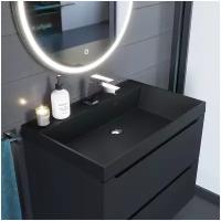 Раковина кварцевая для ванной комнаты Uperwood Classic Quartz 70 см, черная матовая, уголь