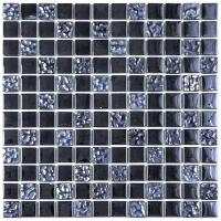 Стеклянная мозаичная плитка Natural Mosaic SAB-836 черный серый темный квадрат глянцевый