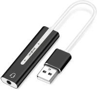 Аудиоадаптер ORIENT, USB2.0(AM)/Jack3.5"(4pF), тип 2.0, кнопки управления, черный [AU-04PLB]