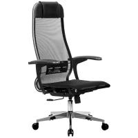 Кресло офисное Метта "К-4-Т" хром, прочная сетка, сиденье и спинка регулируемые, черное