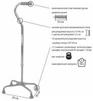 Трость четырехопорная с регулятором высоты