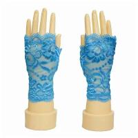 Женские перчатки гипюровые кружевные, цвет голубой