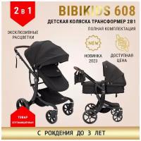 Детская коляска трансформер BibiKids 608 2 в 1 (Darex Dalux), для новорожденных, люлька и прогулка для детей до 3-х лет, Чёрная 2023