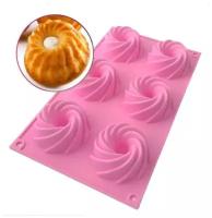 Силиконовая форма для выпечки кексов, 6 ячеек, розовый