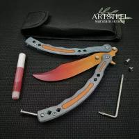 Нож бабочка тренировочный CS GO Balisong, ArtSteel, красный, желтый, серый