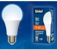 Светодиодная лампа Uniel LED-A60-10W/NW/E27/FR/12-24V PLO55WH 12-24В. Форма «A», матовая. Белый свет (4000K). Картон. ТМ