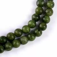 Бусины из натурального камня "Зелёный нефрит" набор 36 шт, размер 1 шт. 10 мм