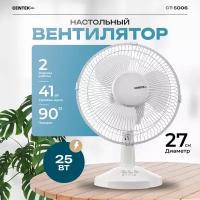 Вентилятор настольный Centek CT-5006 WHITE 25Вт, решетка-сетка 27см, лопасти 25 см, 2 скорости