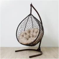 Подвесное кресло кокон STULER Plaint Ажур Венге 100х63х175 для дачи и сада садовое кресло с круглой бежевой подушкой