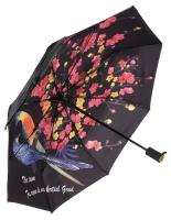 Зонт складной женский Banders Sakura, Ручка прямая, Полный автомат (суперавтомат), Черный
