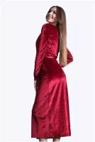 Красное платье с запахом, бархатное платье, вечернее платье с длинным рукавом, длина миди