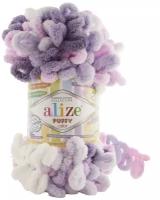 Плюшевая пряжа Alize Puffy Color (Ализе Пуффи Колор) - 1 моток 6305 розовый-сиренвый, для вязания руками, большие петли (4см), 9м/100г