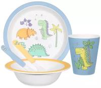 Набор посуды Kuchenland, детский, 5 пр, бамбук, желто-голубой, Динозавр, Dino