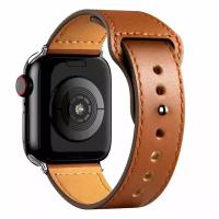 Кожаный ремешок для Apple Watch series 3 4 5 6 7 8 9 SE, в корпусах 42, 44, 45, 49. Коричневый / Brown