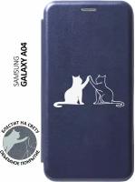 Чехол-книжка на Samsung Galaxy A04, Самсунг А04 с 3D принтом "Cats W" синий