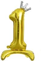 Воздушный шар фольгированный Riota Цифра 1 на подставке, Корона, золотой, 81 см