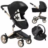 Коляска 3в1 Mima Xari Black на шасси шампань с матрасиками Sandy Beige