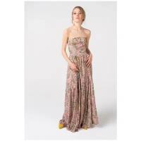 Длинное платье с открытыми плечами и мелким цветочным рисунком 5980 Розовый 46