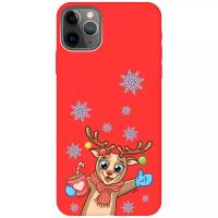 Силиконовый чехол на Apple iPhone 11 Pro Max / Эпл Айфон 11 Про Макс с рисунком "Christmas Deer" Soft Touch красный