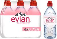 Вода минеральная природная питьевая столовая Evian негазированная, спорт ПЭТ, 6 шт. по 0.75 л