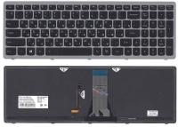 Клавиатура для ноутбука Lenovo IdeaPad Flex 15 G505S черная с подсветкой c серебристой рамкой