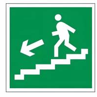 Знак эвакуационный "Направление к эвакуационному выходу по лестнице налево вниз", квадрат 200х200 мм, самоклейка, 610019/Е 14
