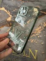 Чехол панель накладка бампер MyPads Lusso для iPhone 12 6.1 (простой, обычный) тонкая силиконовая крышка с защитой задней камеры со стразами Луи Ви