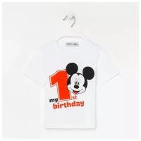 Футболка "My 1st Birthday", Микки Маус, белая, р.26, рост 74-80 см