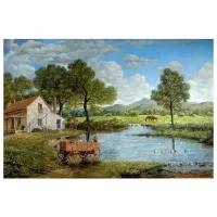 Постер на холсте Сельский пейзаж с речкой (Rural landscape with a river) 45см. x 30см