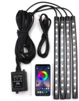 Светодиодная подсветка в авто, управление через телефон, RGB лента, цветомузыка, 48 LED