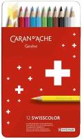 Цветные карандаши Caran d`Ache Набор карандашей водоустойчивых Caran d’Ache Swisscolor, 12цв. (метал. коробка)