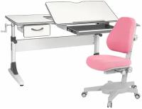 Комплект Anatomica Smart-60 парта + кресло + органайзер + ящик белый/серый с розовым креслом Armata